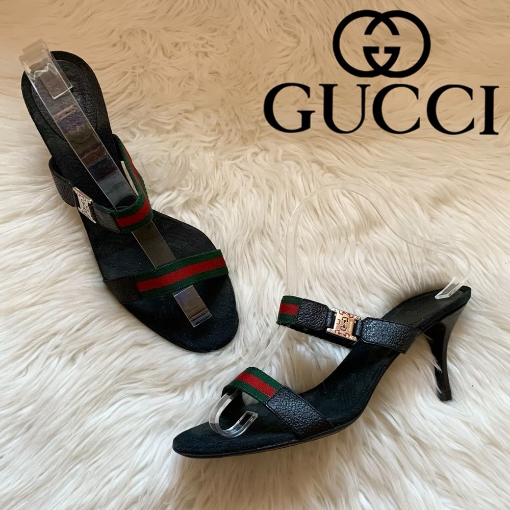 GUCCI GG Logo Ribbon Guccissima Heeled Slides
